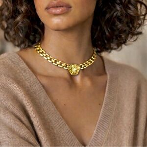 Gold Plated chunky Lion Pendant Choker Necklace